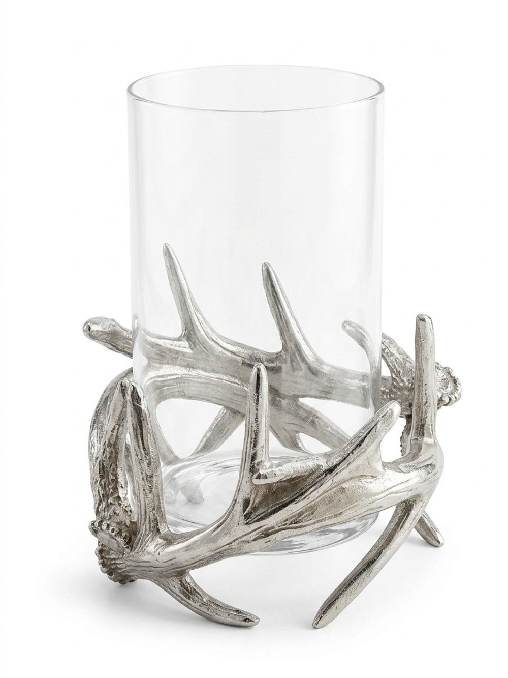 Antler Hurricane Candle Holder – Silver Glass Votive